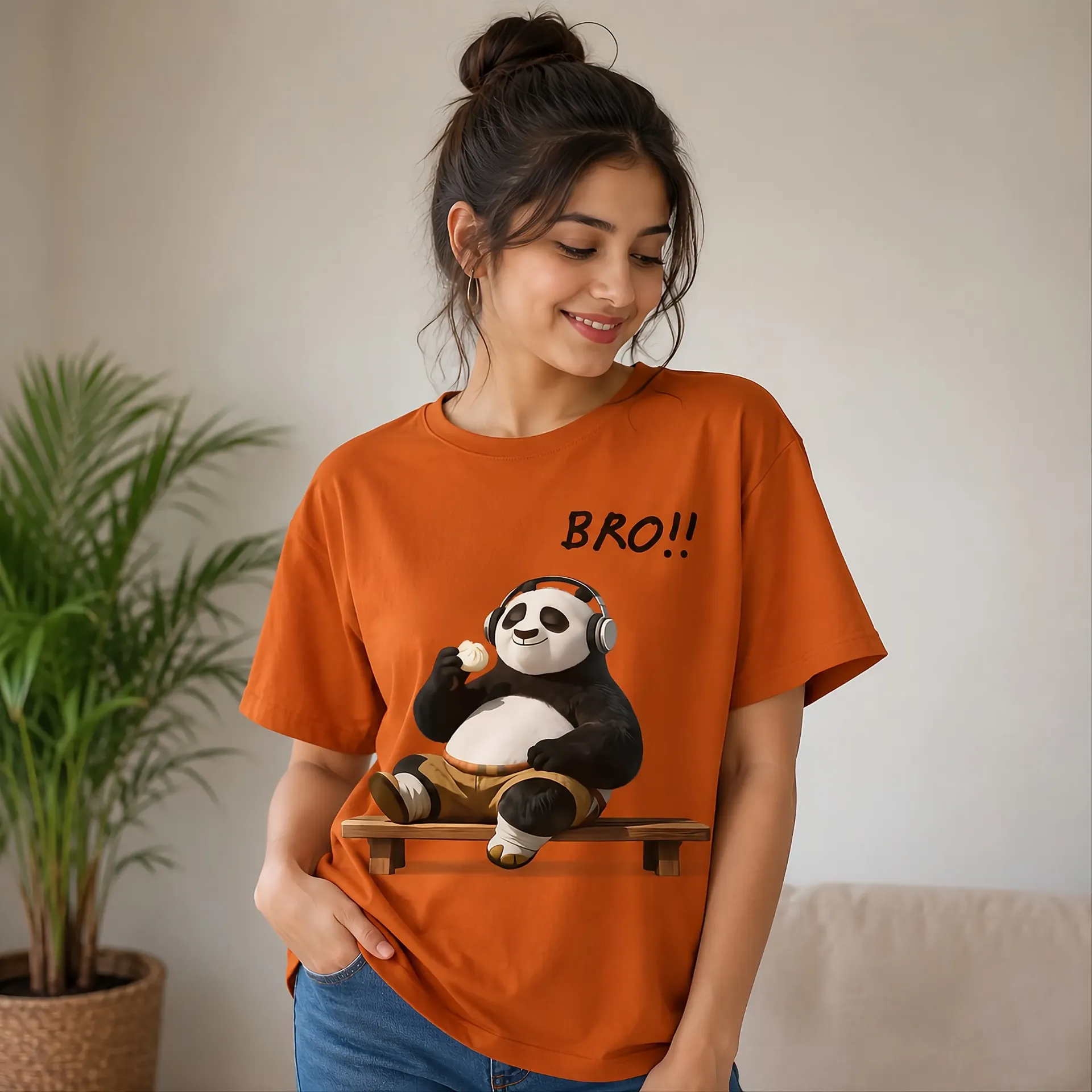 Lazy Panda Oversized T-Shirt (S, Orange)
